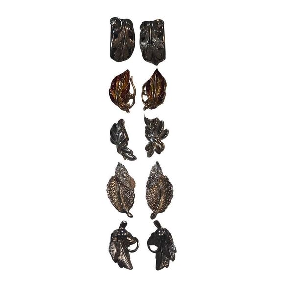 5 Pairs Vintage/Modern Leaf Floral Clip On Earrings Designer Jewelry Lot - Picture 1 of 7